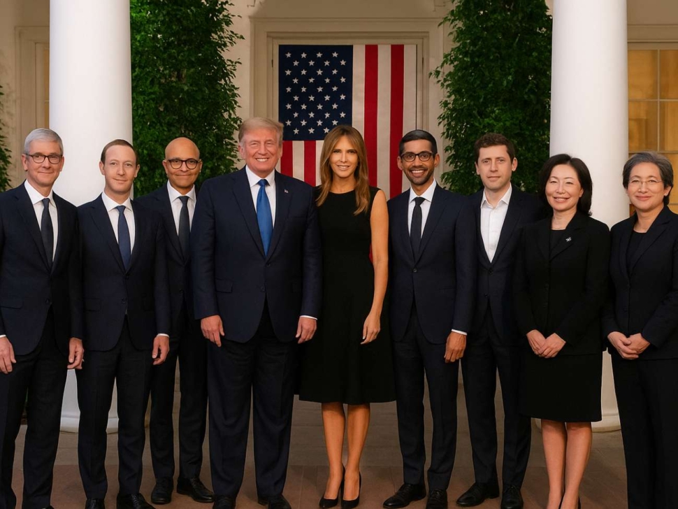 US President Trump dinner tech CEOs 2025 at the White House in 2025, discussing AI and technology innovation.