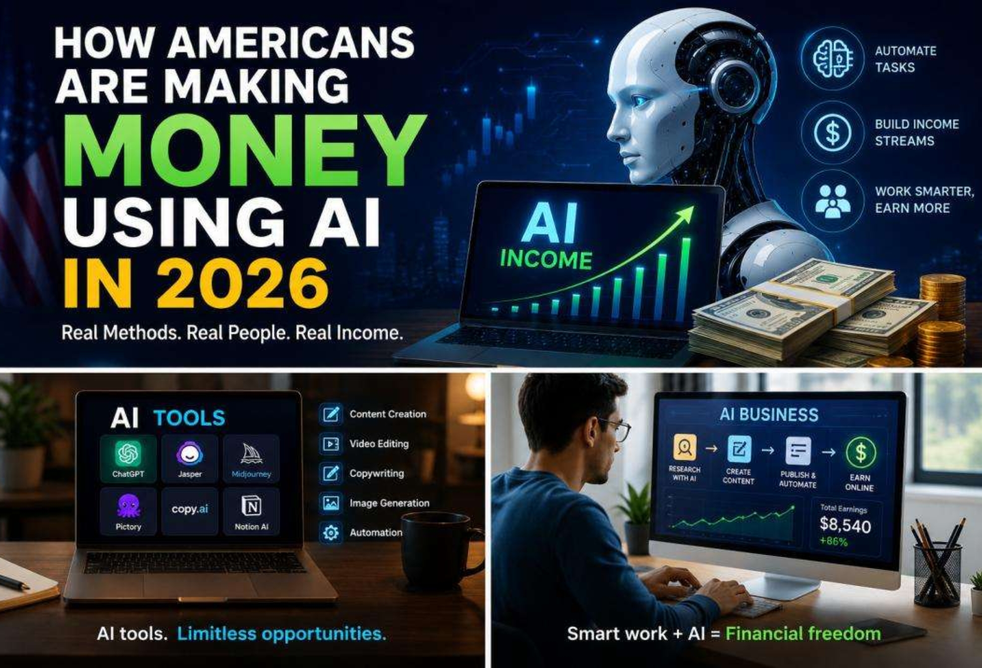make money with AI in 2026 using automation tools and digital income strategies
